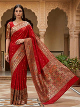 Red pure banarasi silk traditional zari festive saree