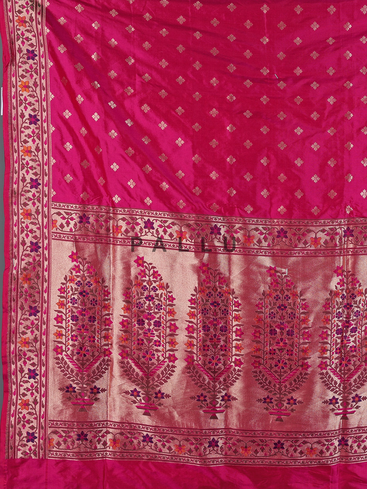 Rani pink pure banarasi silk floral bird festive saree