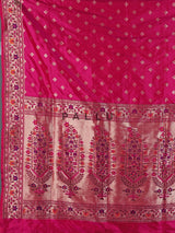 Rani pink pure banarasi silk floral bird festive saree