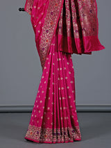 Rani pink pure banarasi silk floral bird festive saree