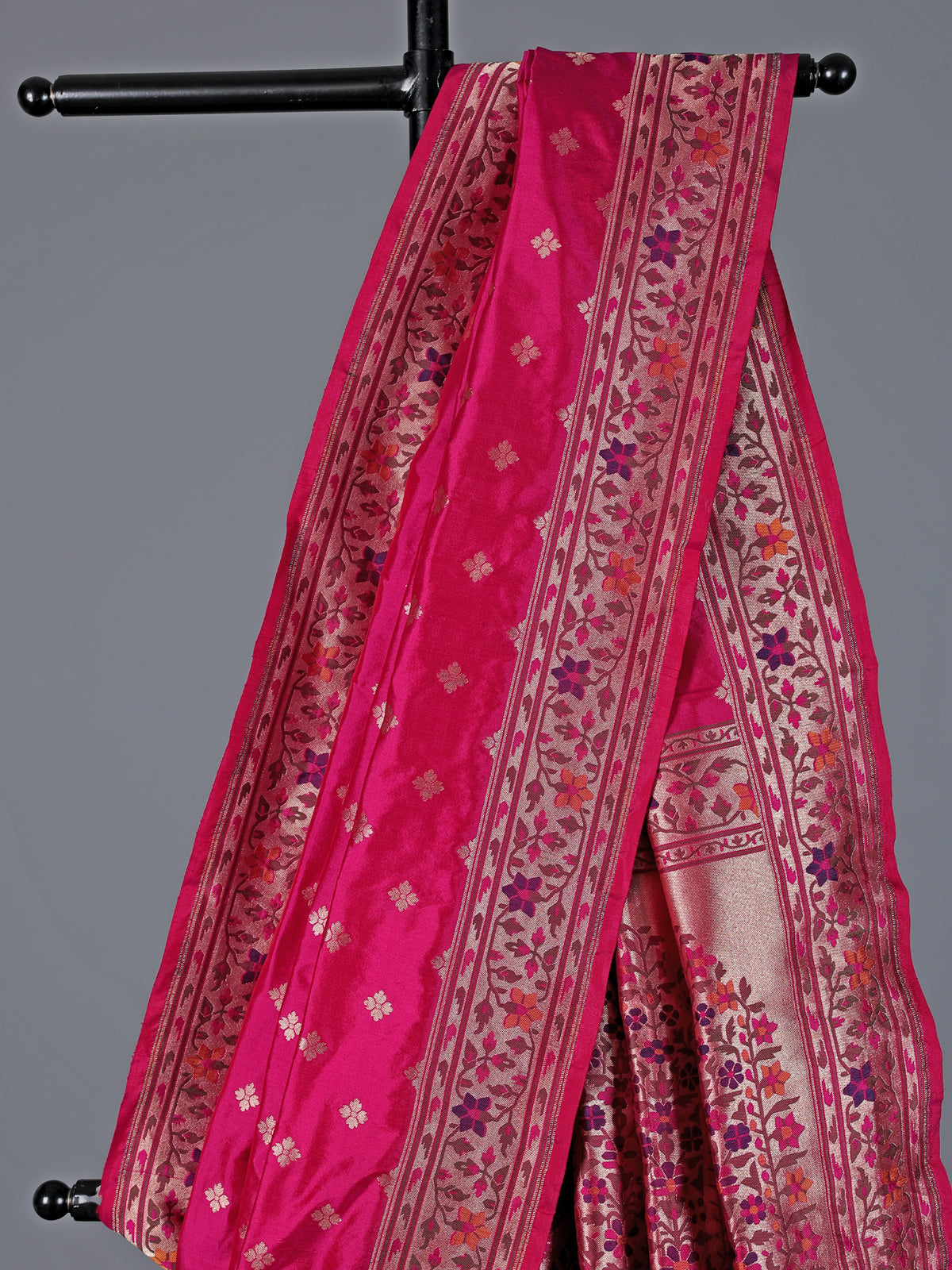 Rani pink pure banarasi silk floral bird festive saree