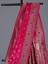 Rani pink pure banarasi silk floral bird festive saree