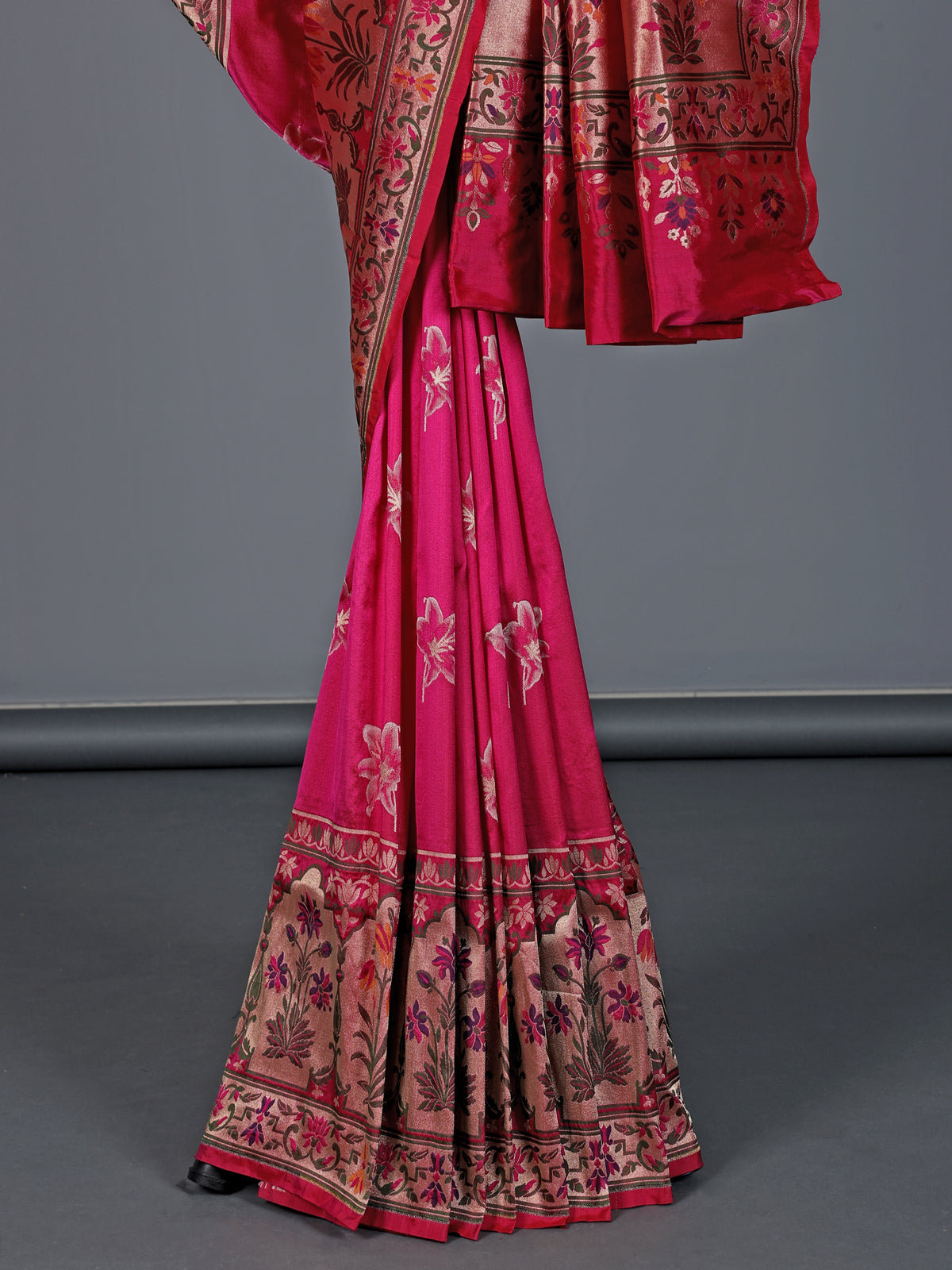 Rani pink pure banarasi silk paisley motif festive saree