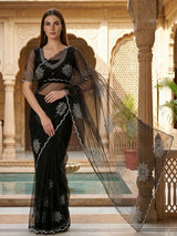 Black net cutdana embellished party wear saree