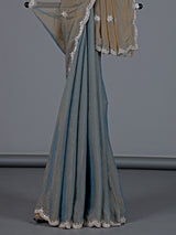 Mint blue art tissue embellished party wear saree