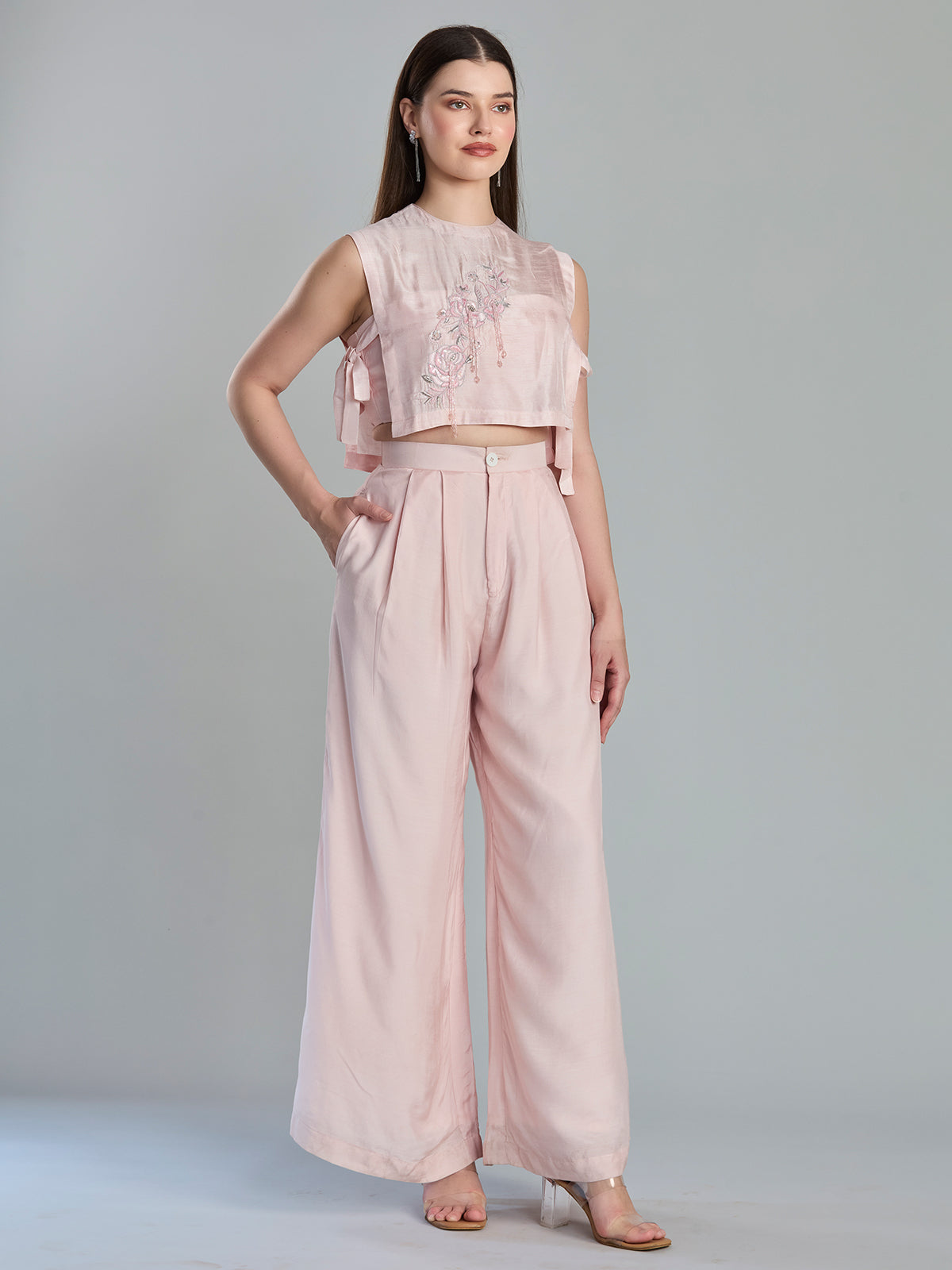 Elegant peach silk indo western designer co ord set