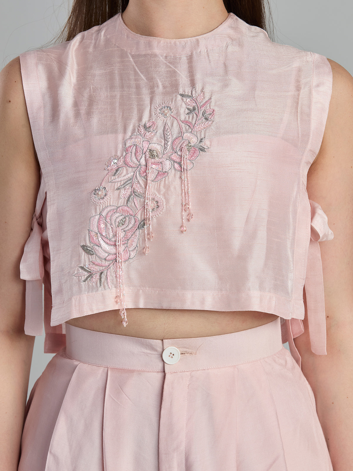Elegant peach silk indo western designer co ord set
