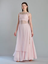 Charming blush pink organza designer kurti palazzo set