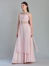 Charming blush pink organza designer kurti palazzo set