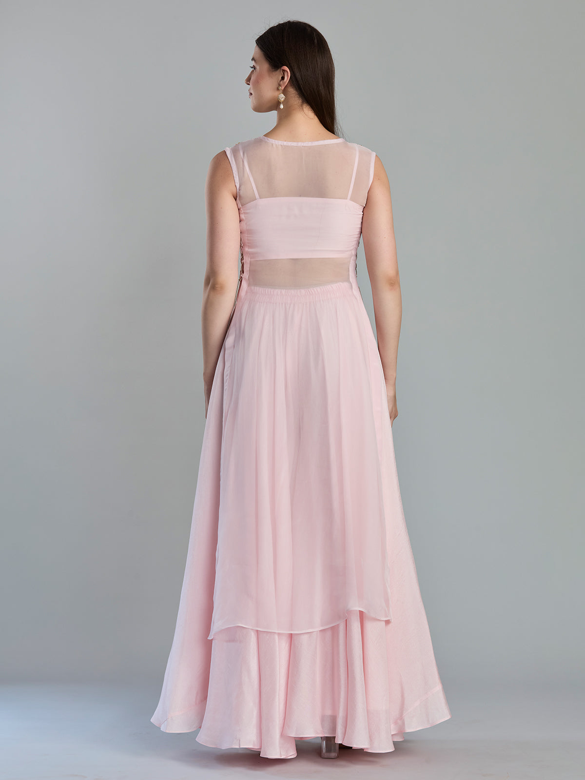 Charming blush pink organza designer kurti palazzo set