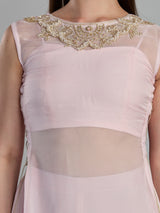 Charming blush pink organza designer kurti palazzo set