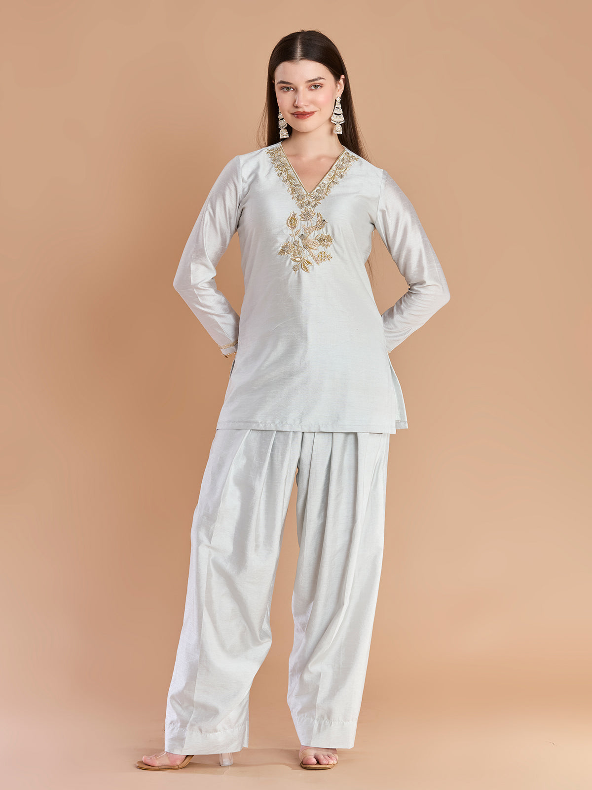 Royal off white chanderi designer embellished salwar suit