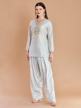 Royal off white chanderi designer embellished salwar suit
