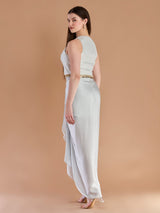 Stylish ivory satin silk indo western drape dhoti set
