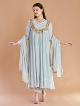 Graceful blue georgette anarkali festive wear with dupatta