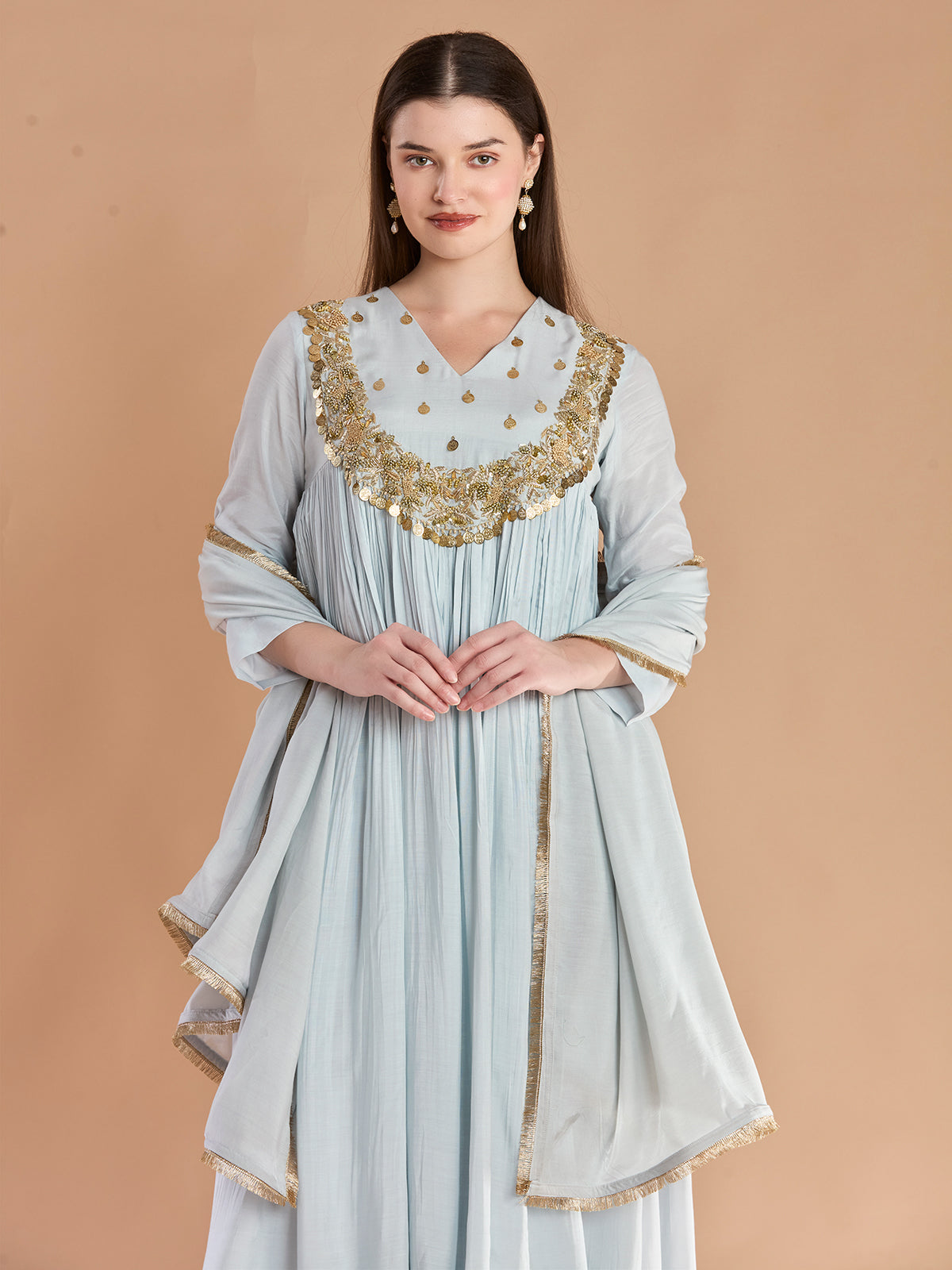 Graceful blue georgette anarkali festive wear with dupatta