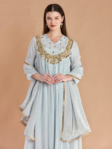 Graceful blue georgette anarkali festive wear with dupatta