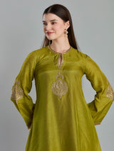 Refined light olive chanderi apple cut salwar suit