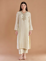 Classic ivory chanderi straight cut suit with dupatta