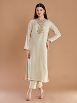 Classic ivory chanderi straight cut suit with dupatta