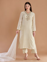Classic ivory chanderi straight cut suit with dupatta