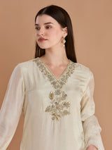 Classic ivory chanderi straight cut suit with dupatta