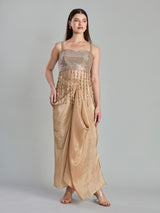 Chic beige satin georgette indo western drape skirt set