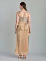 Chic beige satin georgette indo western drape skirt set