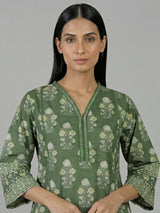 Mehendi green cotton floral printed casual co ord set
