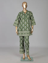 Mehendi green cotton floral printed casual co ord set