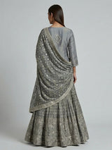 Grey banarasi silk mirror and zari work festive lehenga choli