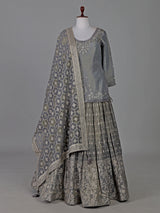 Grey banarasi silk mirror and zari work festive lehenga choli