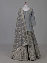 Grey banarasi silk mirror and zari work festive lehenga choli