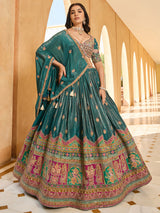 Rama green silk wedding wear lehenga choli for women