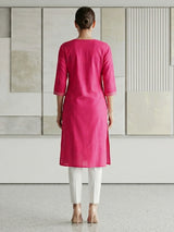 Rani pink white embroidered cotton silk kurti