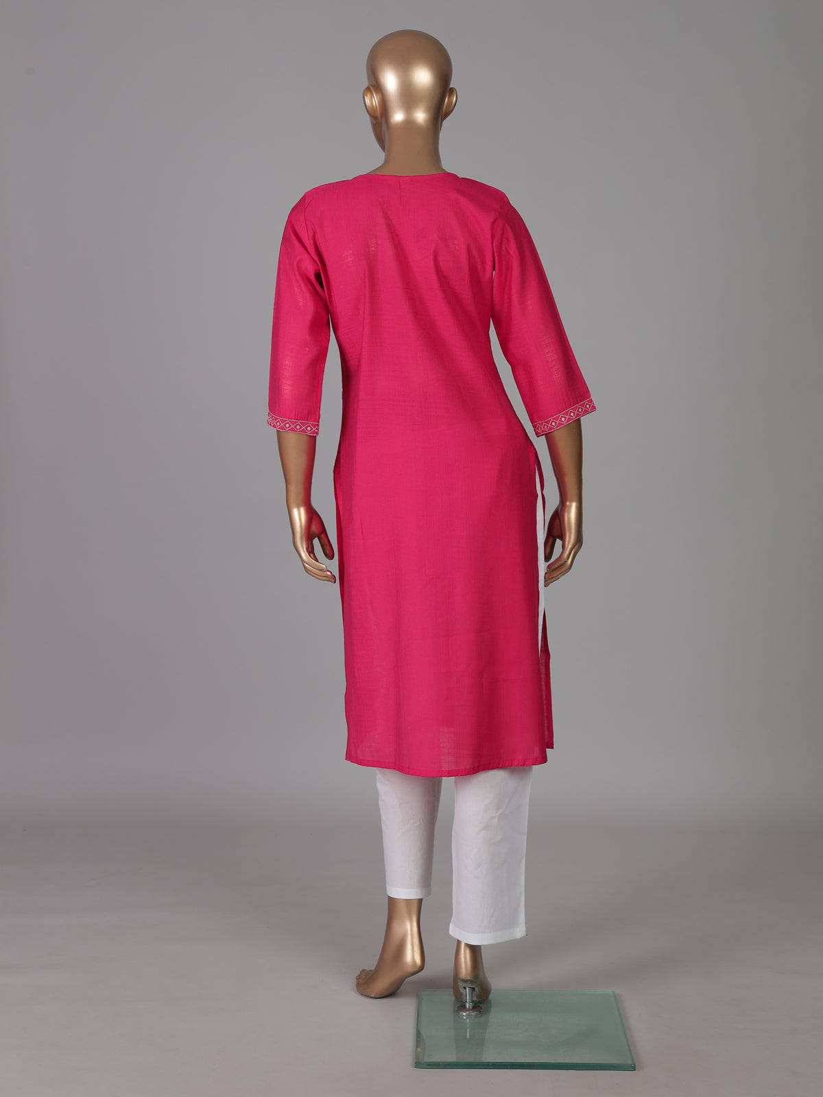 Rani pink white embroidered cotton silk kurti