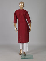 Maroon white chikankari cotton silk kurti with floral buttas