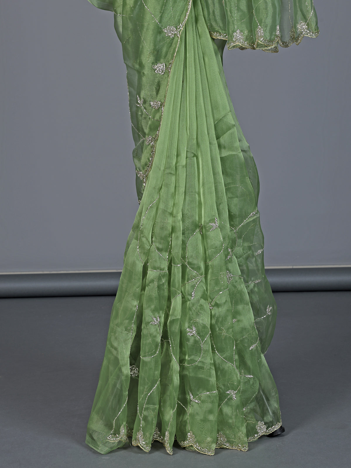 Pista green tissue organza mehendi special saree