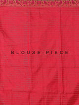 Red pure banarasi silk floral bird saree