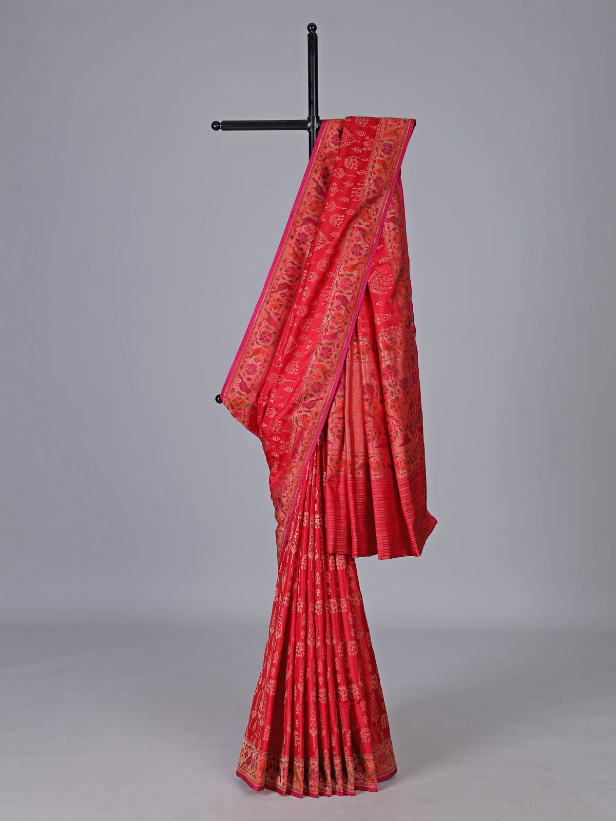 Red pure banarasi silk floral bird saree
