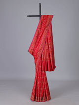 Red pure banarasi silk floral bird saree