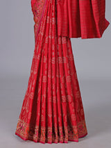 Red pure banarasi silk floral bird saree