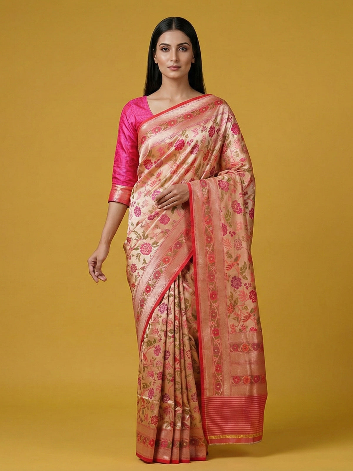 Light pink banarasi silk woven festive saree
