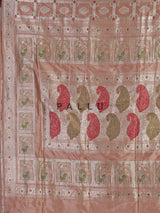 Peach pure banarasi silk checkered saree