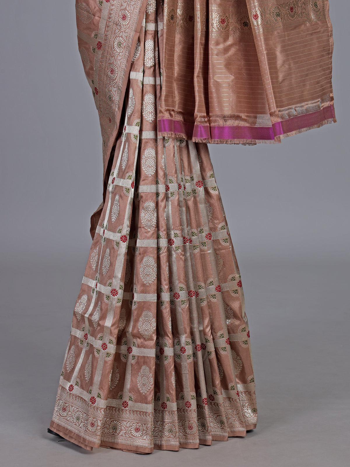 Peach pure banarasi silk checkered saree