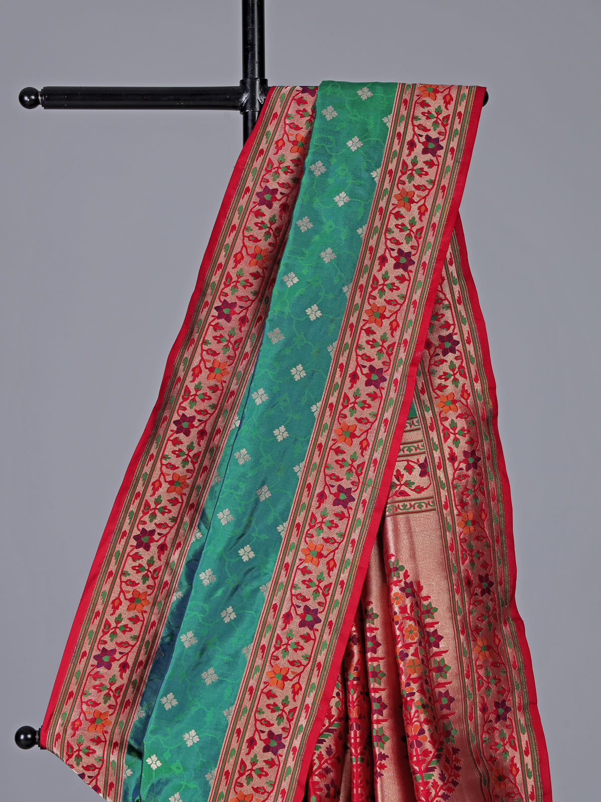 Green and red pure banarasi silk festive saree