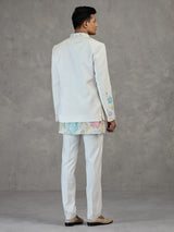 Cream silk reception wear Indowestern ensemble
