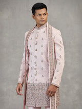 Light pink silk Indowestern set with dupatta