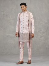 Light pink silk Indowestern set with dupatta