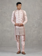 Light pink silk Indowestern set with dupatta